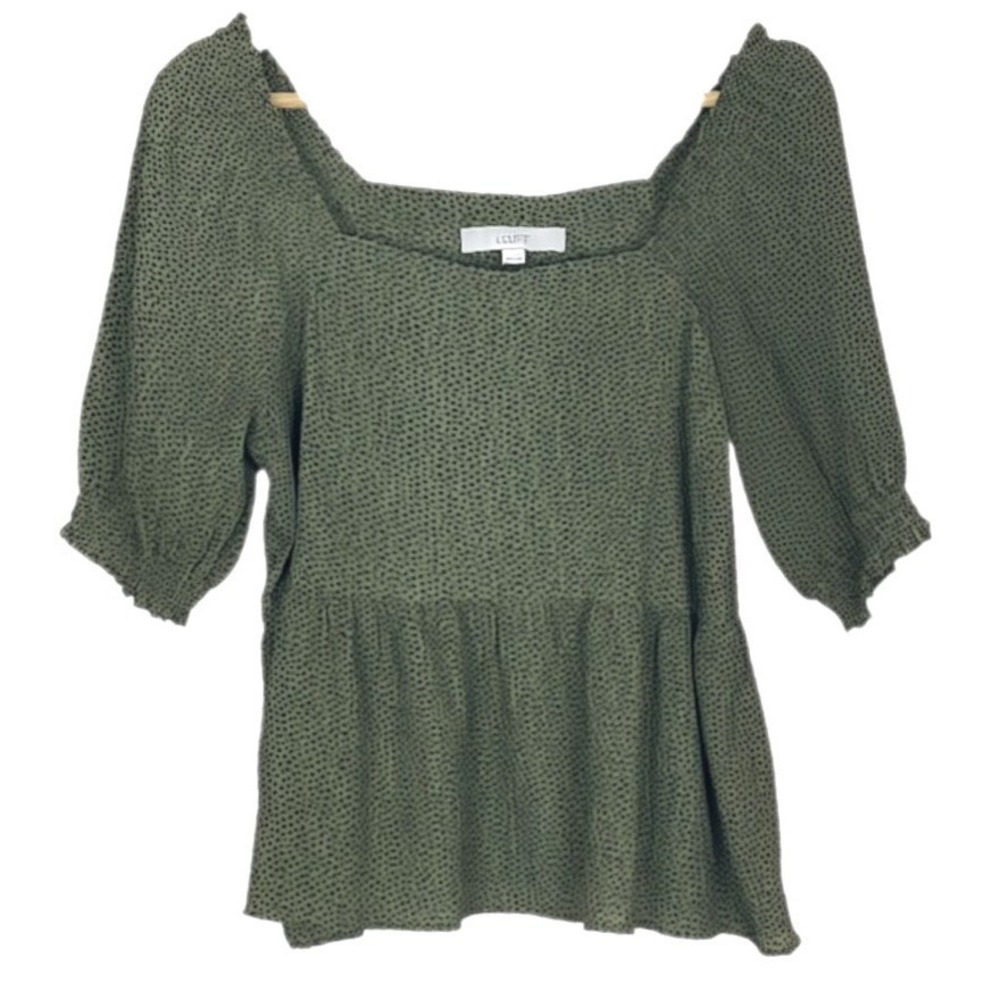 LOFT Women Green Leopard Peplum Medium Puff Sleeve Square Neck Animal Print Top - Picture 2 of 11